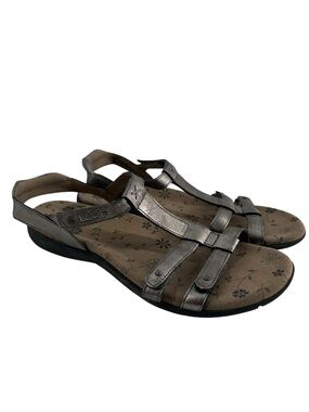 Taos Footwear Metallic Pewter T-Strap Sandals Silver leather comfort shoe sz 10